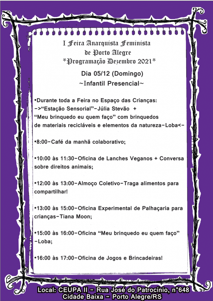 Cartaz com a programação infantil da Feira